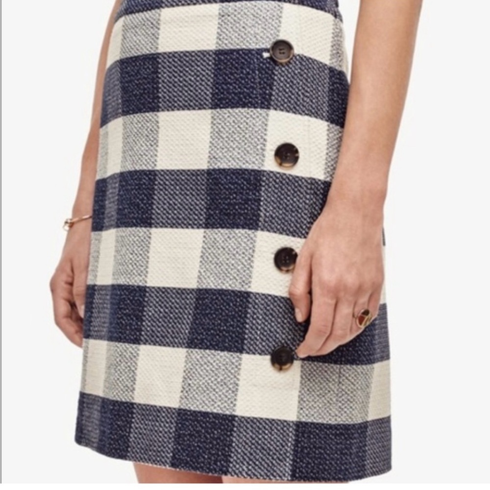 Ann Taylor Gingham Plaid Button-Accent Skirt in Navy and Cream, Size 10